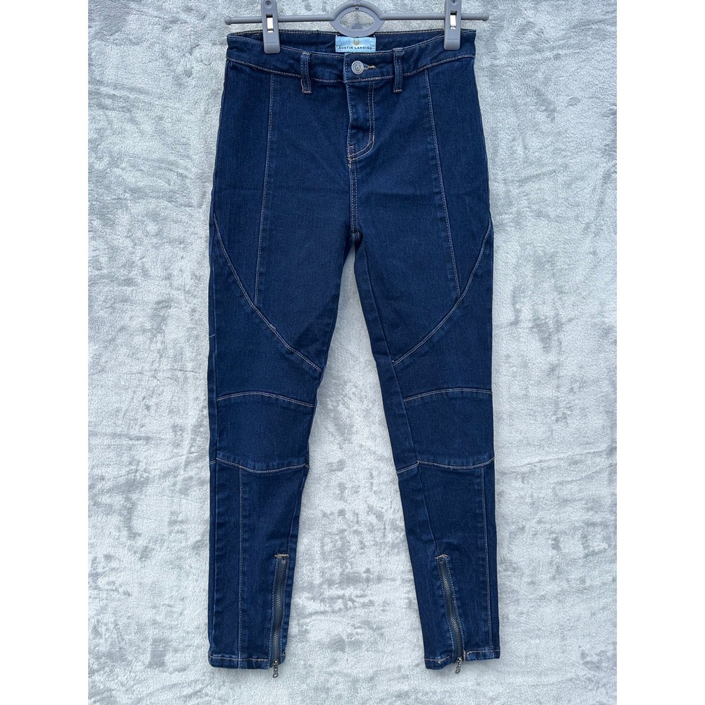 Austin Landing Denim Jeans Womens Sz 3 Jrs Dark Wash Skinny Moto Biker Zip Ankle